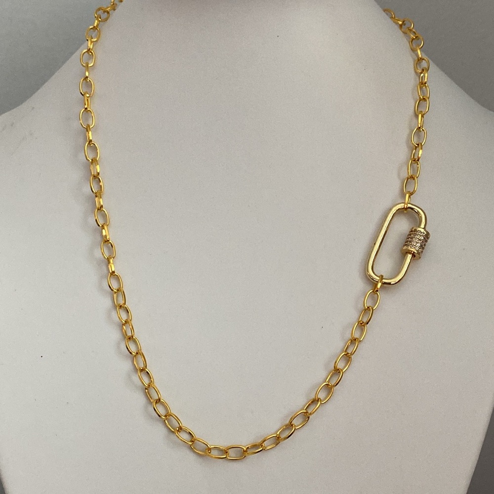 NEW Drawn gold plated cable chain (LF&NF) with 28K gold plated Rhinestone clasp
